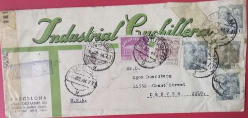 SPANISH ADVERTISING COVER BARCELONA-DENVER.USA 1944
